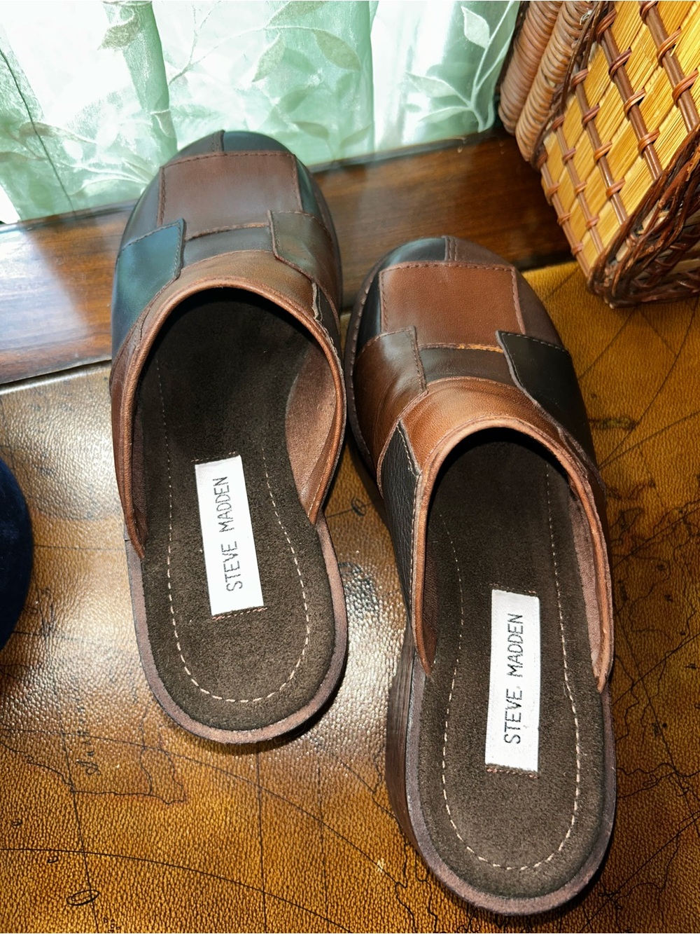 Steve Madden Brown & Black Patchwork Leather Clogs - Picture 8 of 15